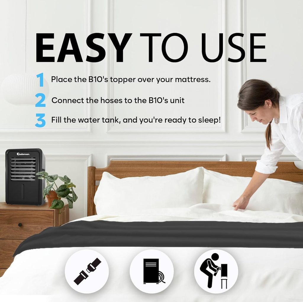 Adamson B10 Cooling Water Mattress Topper Twin 100% Cotton Remote 39x75in