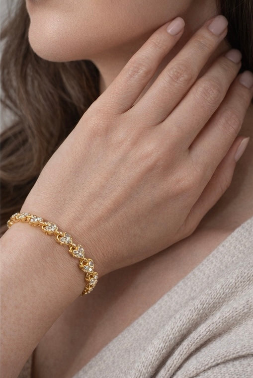 Gold Bracelets for Women, Cubic Zirconia Heart Bracelet, Hypoallergenic, Adjustable, Fashion Accessories, Jewelry Gifts